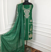 Khadi Green Unstitched Suit